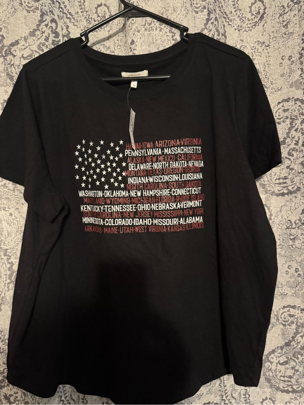 Maurices Black Short Sleeve Tee with Flag Text Graphic